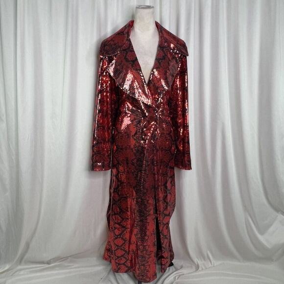 Adidas x Ivy Park Snake Print Sequin Duster Coat Red V Necl Womens M NWT Holiday - Picture 10 of 16